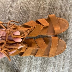 Tan flat lace up sandals